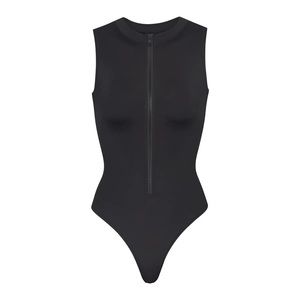 NWT SKIMS Signature Swim Zip Front Sleeveless One Piece - Small - Onyx